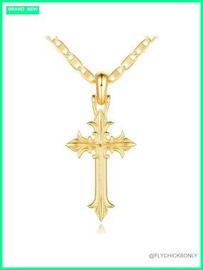 Gold Plated Cross Necklace 14k Mariner Chain Pendant 30mm